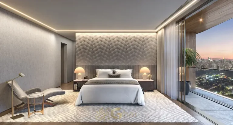 Suíte com acabamentos de alto padrão do decorado de 500 m² em apartamentos de luxo na Vila Nova Conceição, São Paulo