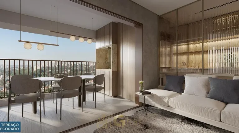 Terraço do apartamento decorado com vista panorâmica em apartamentos na Lapa, São Paulo