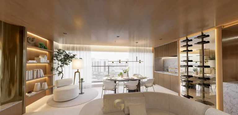 Varanda integrada ao living do decorado de 122 m² em condomínio residencial no bairro da Chácara Klabin, na Zona Sul de São Paulo