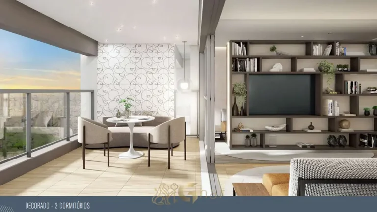 Varanda com guarda-corpo em vidro do apartamento decorado em apartamentos em Higienópolis, São Paulo