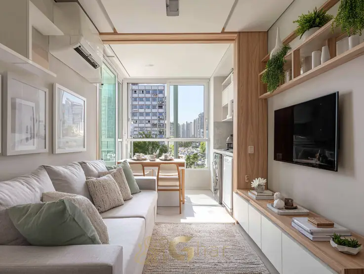 Sala de estar de imóvel na Zona Sul de São Paulo