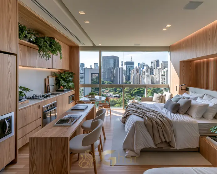 Studio apartamento barato no Paraíso – vista urbana