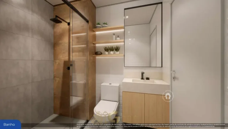 Banheiro do apartamento decorado em condomínio residencial no bairro da Liberdade, no Centro de São Paulo