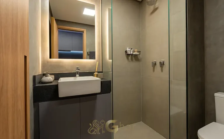 Banheiro do studio decorado em apartamentos no bairro do Ibirapuera, São Paulo