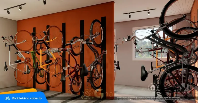 Bicicletário coberto em apartamentos no bairro da Cidade Ademar, São Paulo