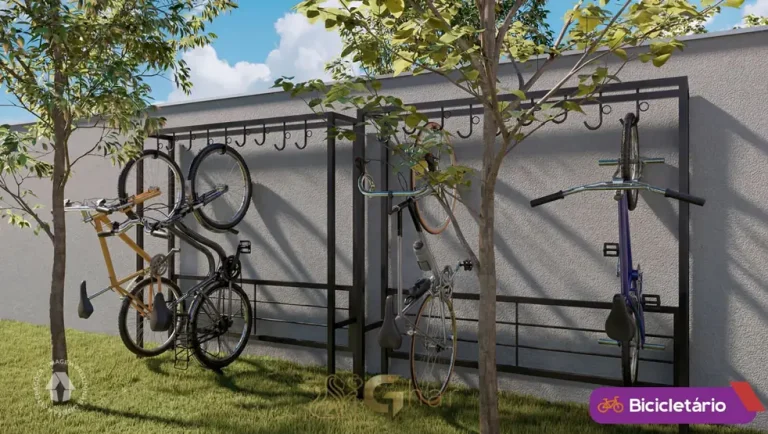 Bicicletário coberto em apartamentos no bairro da Vila das Belezas, São Paulo