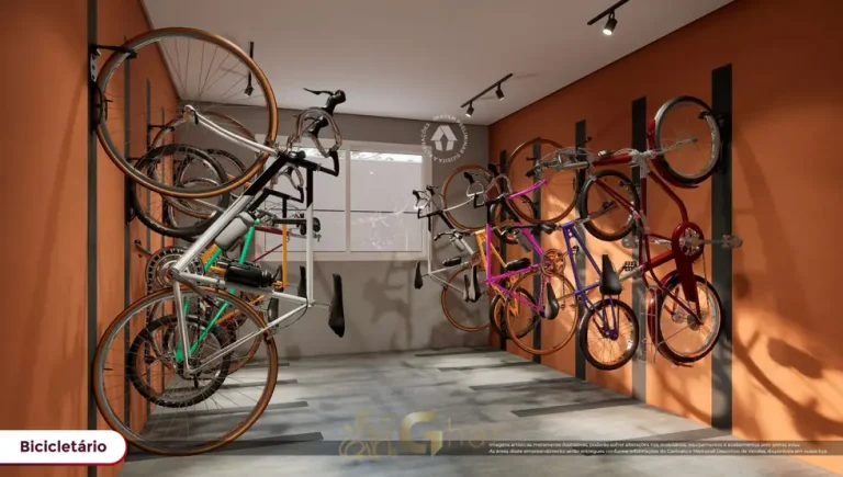 Bicicletário em condomínio residencial no bairro da Vila Guilhermina, na Zona Leste de São Paulo