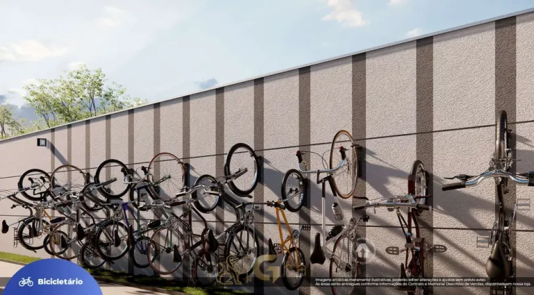 Bicicletário coberto em apartamentos no bairro da Liberdade, São Paulo
