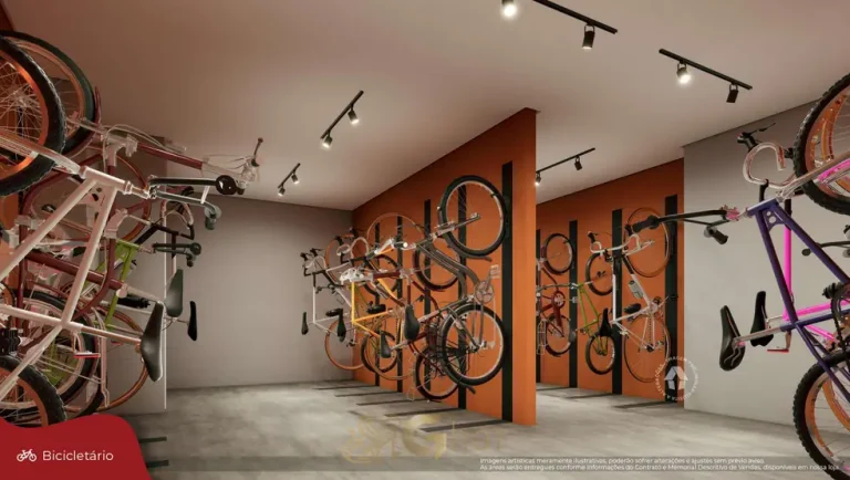 Bicicletário coberto em apartamentos no bairro da Vila Ré, São Paulo