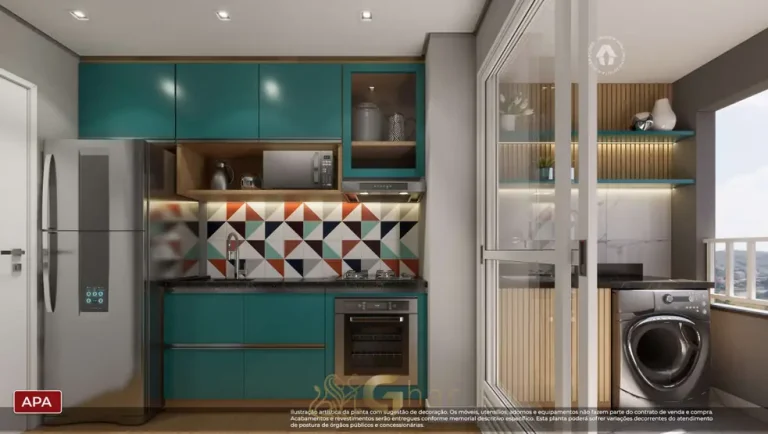 Cozinha do apartamento decorado em condomínio residencial no bairro do Parque do Carmo, na Zona Leste de São Paulo
