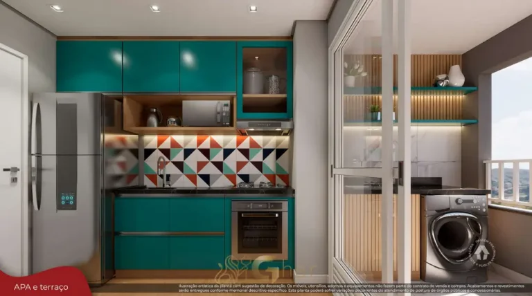 Cozinha do apartamento decorado em condomínio residencial no bairro da Vila Ré, na Zona Leste de São Paulo