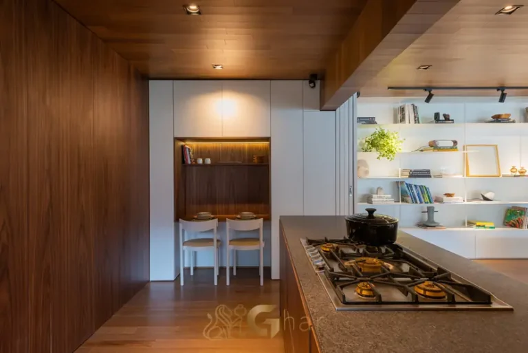 Cozinha do apartamento decorado do condomínio Portugal 587 no bairro do Brooklin, São Paulo