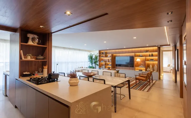 Cozinha planejada do apartamento decorado do condomínio Joaquim no bairro do Brooklin, São Paulo