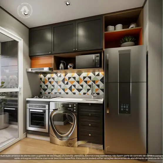 Cozinha do apartamento decorado do condomínio Metrocasa Estação Oratório no bairro da Vila Prudente, São Paulo