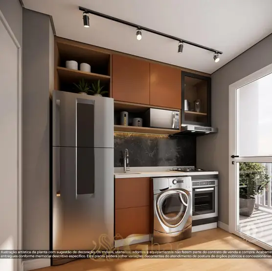 Cozinha do apartamento decorado em condomínio residencial no bairro de Sapopemba, na Zona Leste de São Paulo