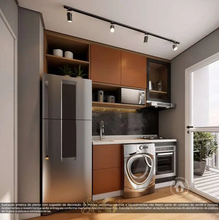 Cozinha do apartamento decorado do condomínio Metrocasa Vila Carrão no bairro do Carrão, São Paulo