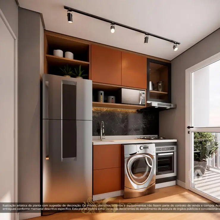 Cozinha do apartamento decorado em condomínio residencial no bairro da Vila Guilherme, na Zona Norte de São Paulo