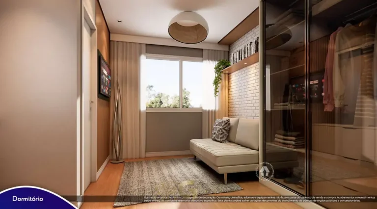 Dormitório do studio decorado em condomínio residencial no bairro do Tucuruvi, na Zona Norte de São Paulo