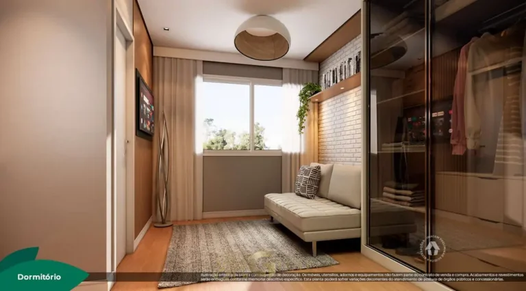 Dormitorio do studio decorado em apartamentos no bairro de Pirituba, Sao Paulo