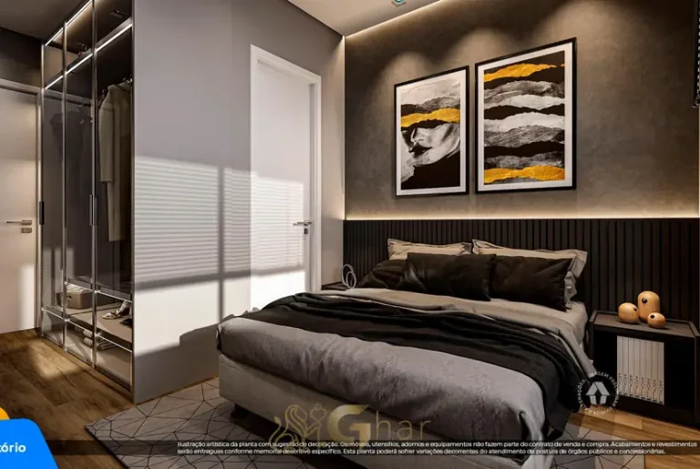 Outro ângulo do dormitório do studio decorado em condomínio residencial no bairro da Cidade Ademar, na Zona Sul de São Paulo
