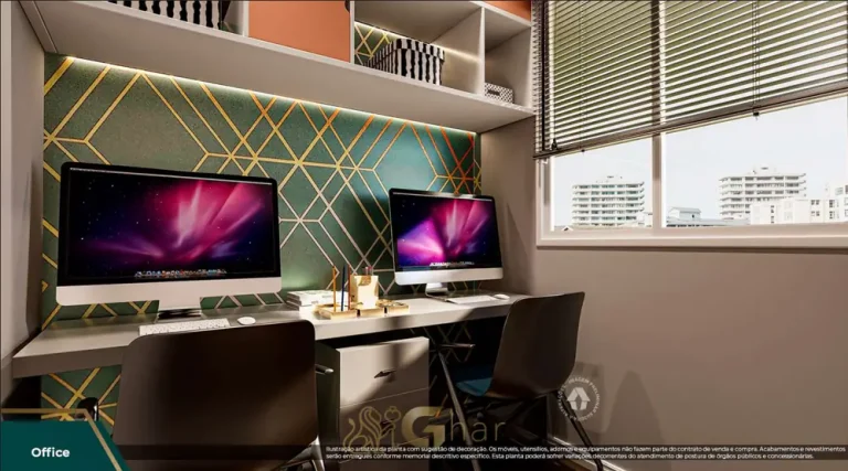 Espaço de home office do apartamento decorado em apartamentos no bairro do Morumbi, São Paulo
