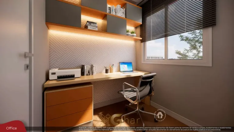 Escritório do apartamento decorado em apartamentos no bairro da Vila Ré, São Paulo