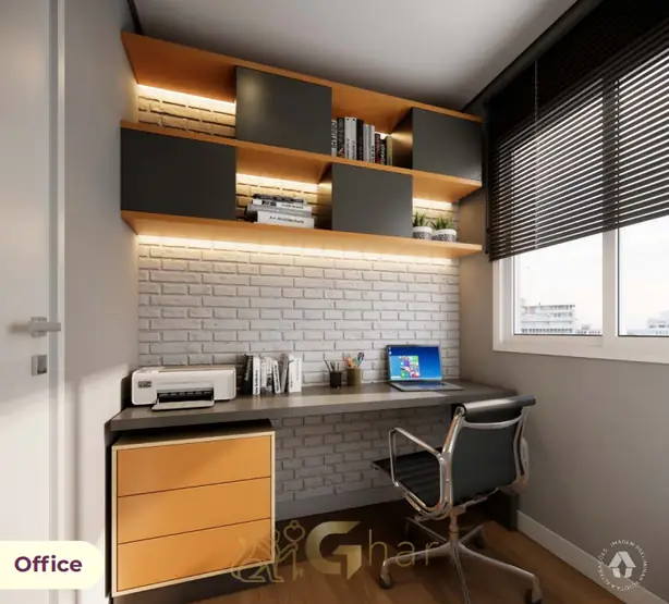 Escritório (office) do apartamento decorado em condomínio residencial no bairro de Pirituba, na Zona Oeste de São Paulo