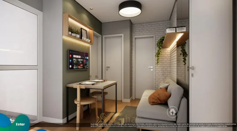 Sala de estar do apartamento decorado em apartamentos no bairro do Cangaíba, São Paulo