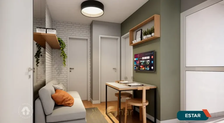 Sala de estar do apartamento decorado em apartamentos no bairro de Sapopemba, São Paulo