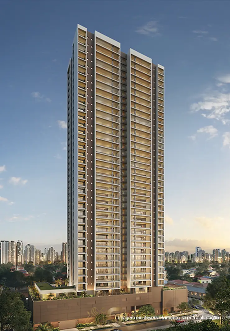 Fachada contemporânea em apartamentos no bairro do Brooklin, São Paulo