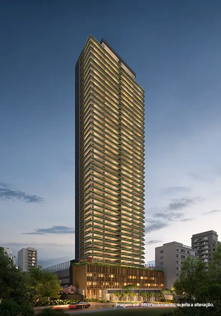 Fachada contemporânea em apartamentos no bairro da Vila Madalena, São Paulo
