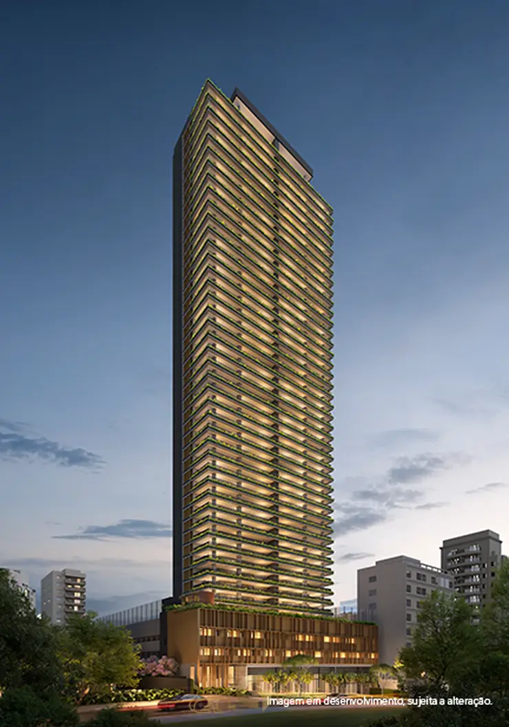 Fachada contemporânea em apartamentos no bairro da Vila Madalena, São Paulo