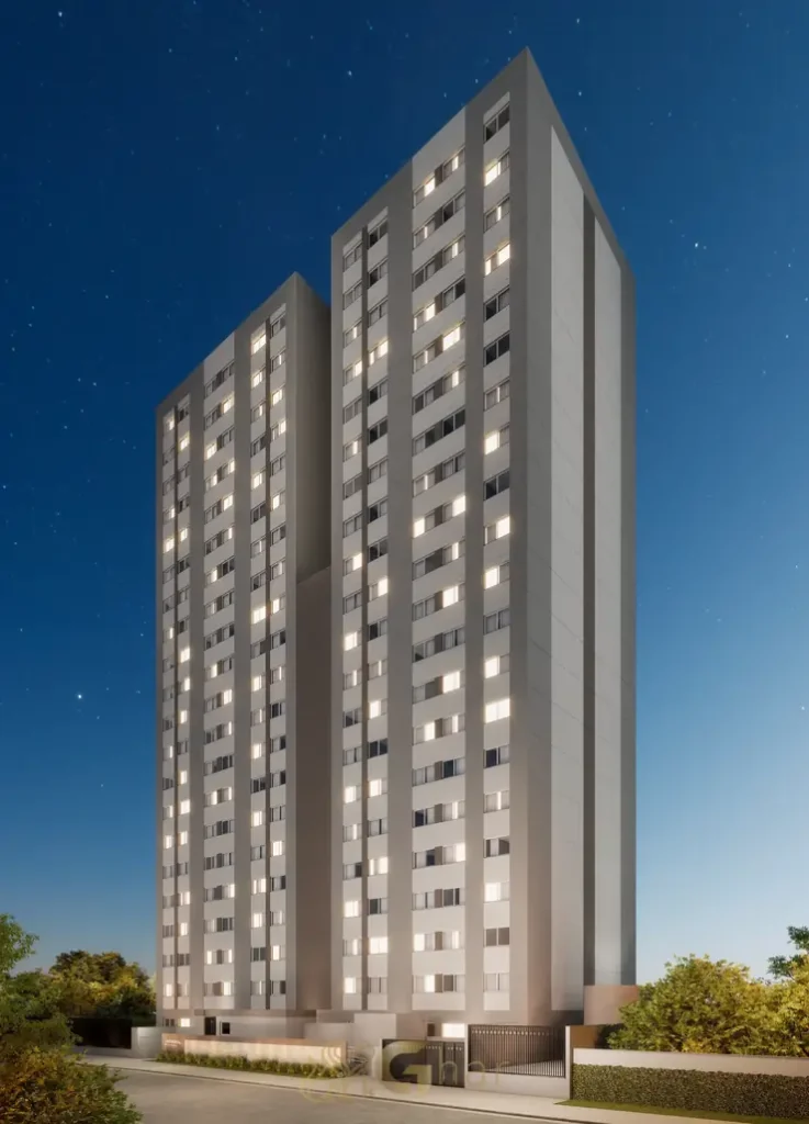 Fachada contemporânea do condomínio Metrocasa Clube Ipiranga no bairro do Ipiranga, São Paulo
