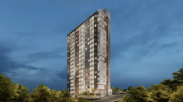 Fachada contemporânea do condomínio Metrocasa Estação Itaberaba no bairro da Freguesia do Ó, São Paulo