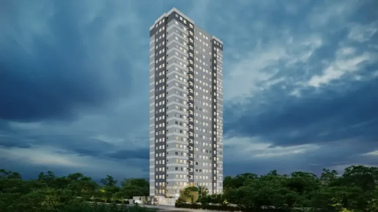 Fachada moderna do edifício do condomínio Metrocasa Estação João Dias no bairro de Santo Amaro, São Paulo