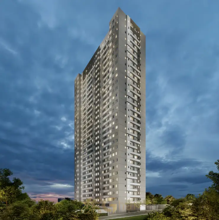 Fachada contemporânea do condomínio Metrocasa Estação Oratório no bairro da Vila Prudente, São Paulo