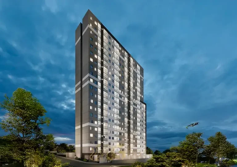 Fachada contemporânea do condomínio Metrocasa Estação Vila Tolstói no bairro de Sapopemba, São Paulo