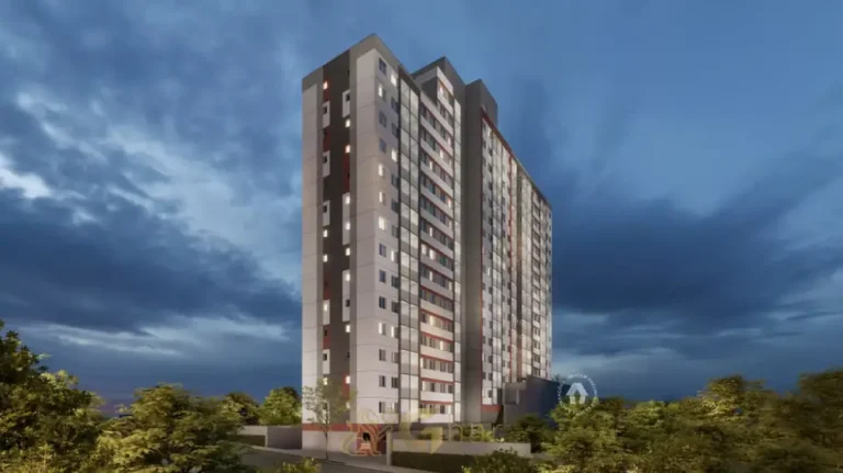 Fachada contemporânea vista lateral em apartamentos no bairro da Penha, São Paulo