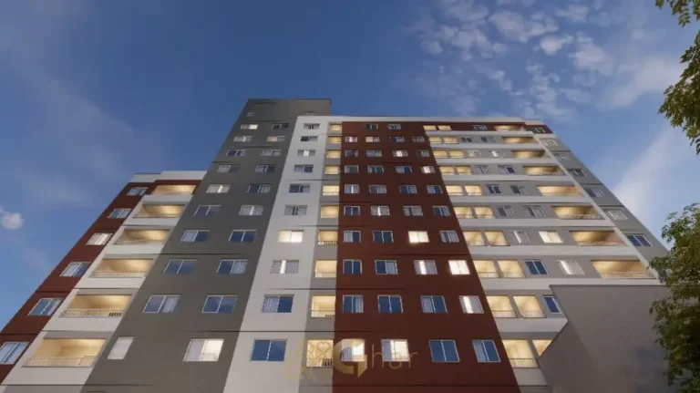 Vista frontal da fachada em apartamentos no bairro da Praça da Árvore, São Paulo
