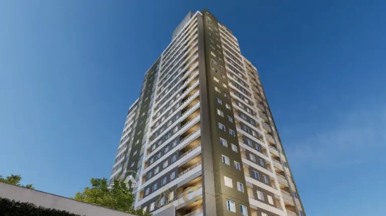 Vista externa da fachada em apartamentos no bairro da Liberdade, São Paulo