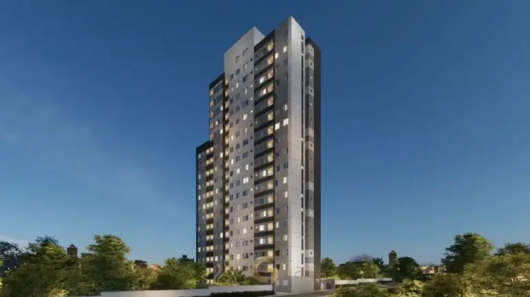 Fachada contemporânea da torre do condomínio Metrocasa Sapopemba no bairro de Sapopemba, São Paulo