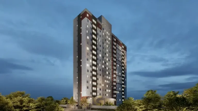 Fachada com vista lateral em apartamentos no bairro de Pirituba, Sao Paulo