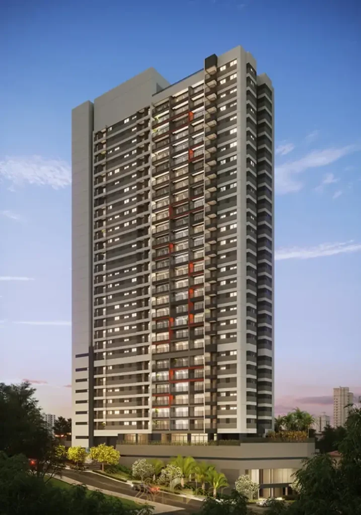 Fachada contemporânea em apartamentos no bairro da Pompéia, São Paulo