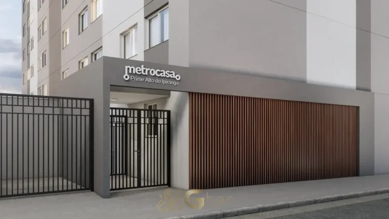 Fachada da portaria coberta em apartamentos no bairro do Alto do Ipiranga, São Paulo