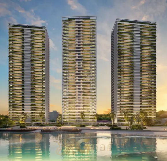 A fachada contemporânea do condomínio São Paulo Bay no bairro da Cidade Jardim, São Paulo