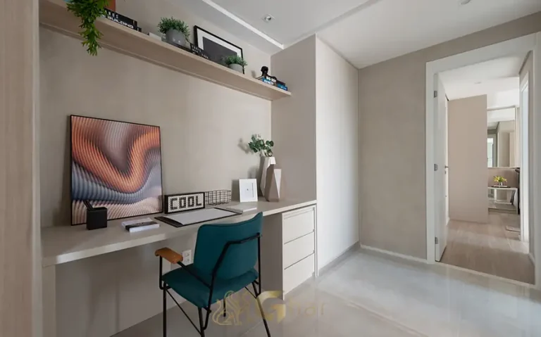 Home office do apartamento decorado de 72 m² em apartamentos no bairro do Morumbi, São Paulo