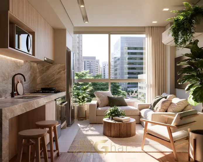 Ambiente integrado de studio à venda em bairro sofisticado, São Paulo
