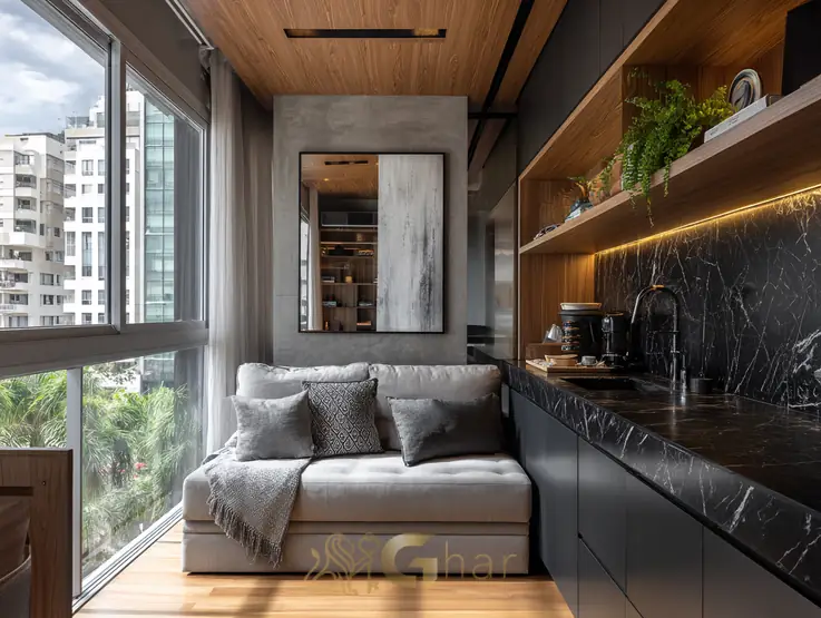 Sala de estar de apartamento em Moema SP com potencial para investimento