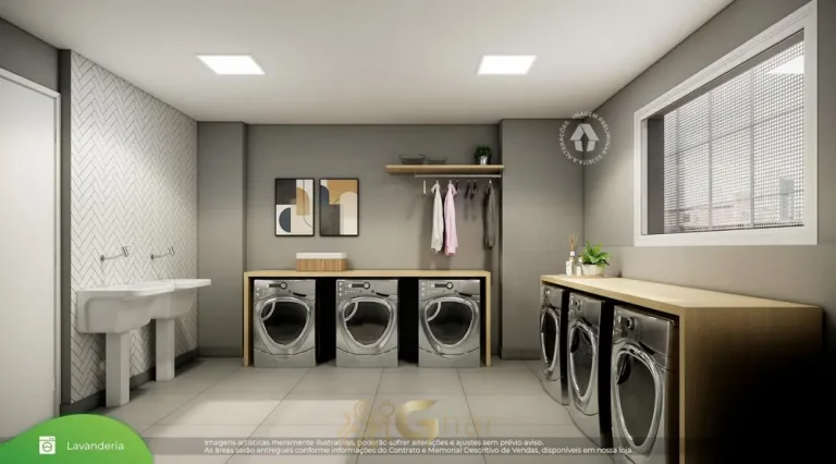 Lavanderia compartilhada do condomínio Metrocasa Estação Oratório no bairro da Vila Prudente, São Paulo