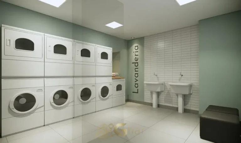 Lavanderia compartilhada em apartamentos no bairro de Sapopemba, São Paulo